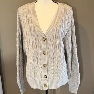 Cupcakes & Cashmere Tan Cable Knit Button Up Cardigan, Size Large